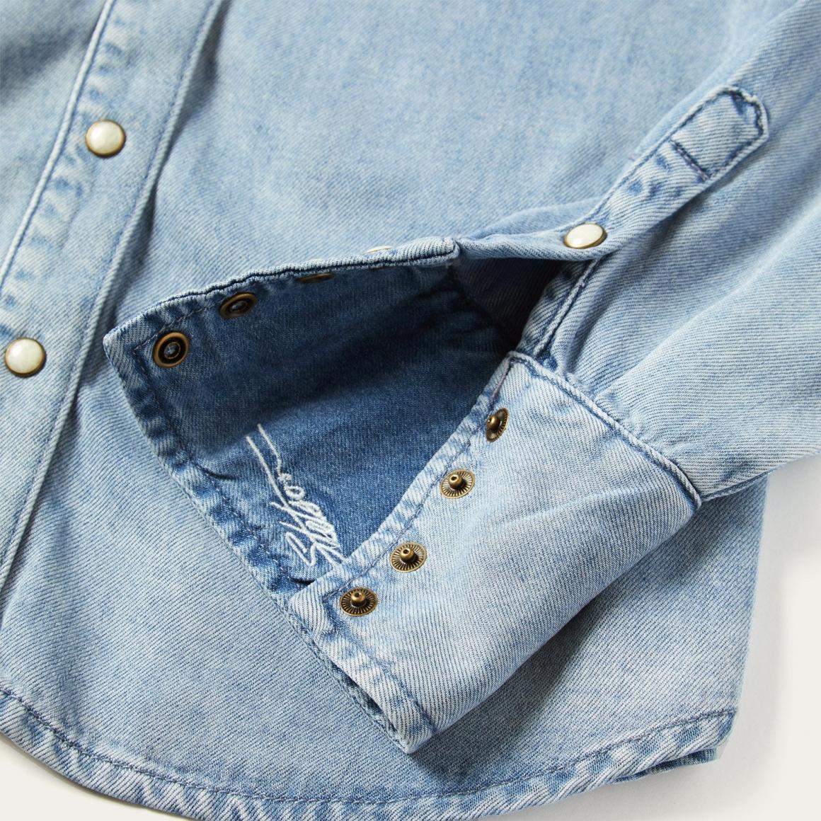 Curved Yoke Western Denim Shirt Blue Women Stetson Denim Shirts