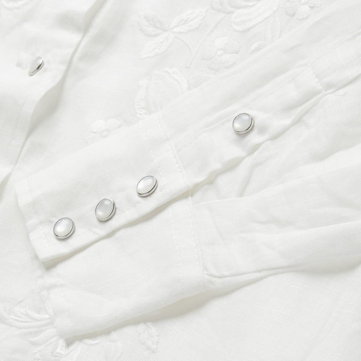 Floral Embroidered White Linen Shirt White Women Stetson Western Shirts