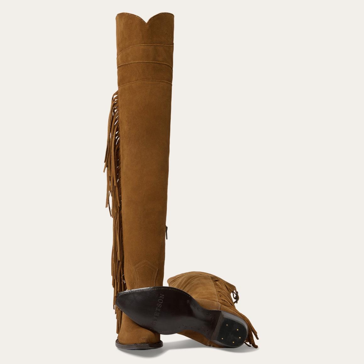 Glam Over-The-Knee Fringe Boot Tan Suede Women Stetson Western