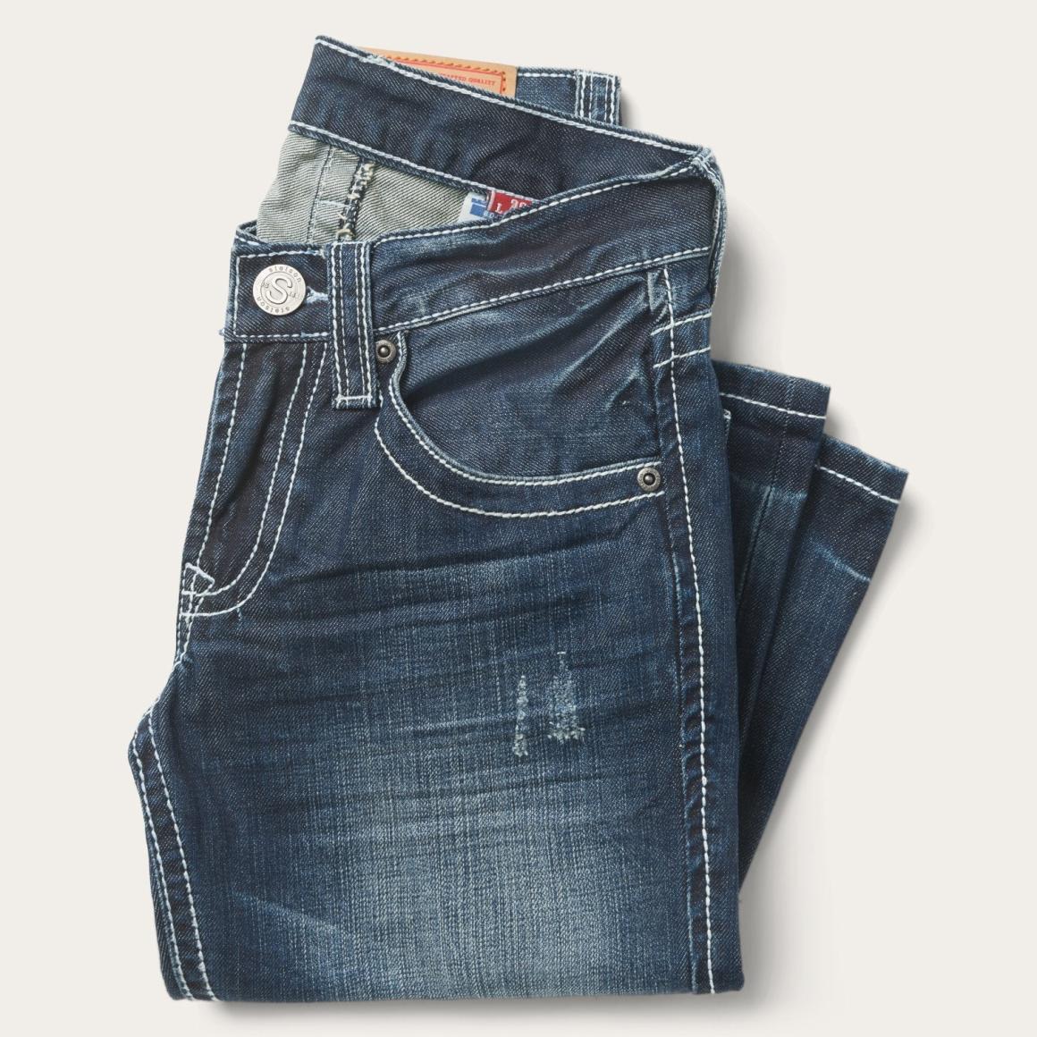 1014 Fit Destructed Medium Wash Jeans Blue Men Stetson Boot Cut