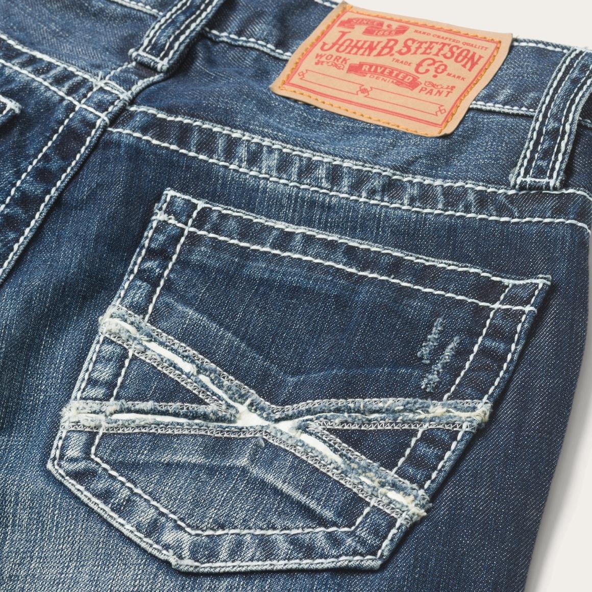 1014 Fit Destructed Medium Wash Jeans Blue Men Stetson Boot Cut