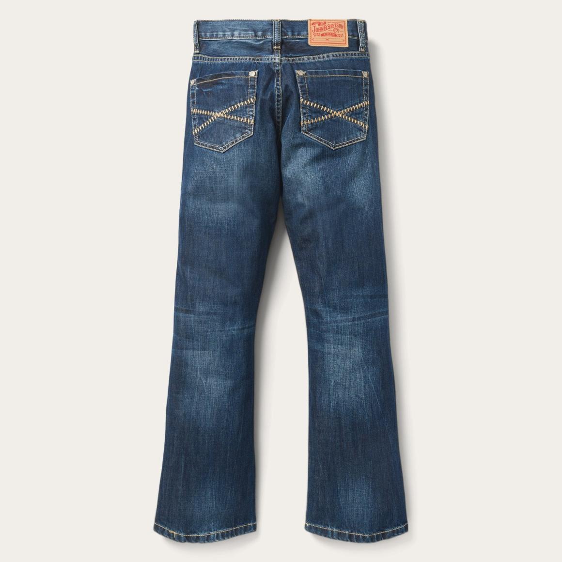 1014 Fit Semi-Destructed Wash Jeans Blue Men Stetson Boot Cut