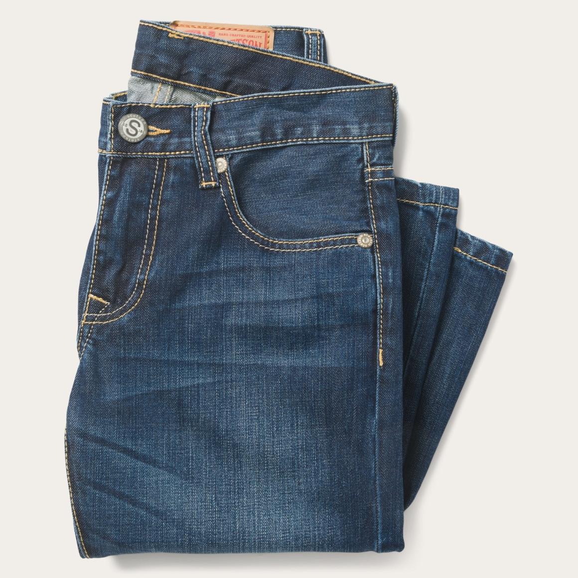 1014 Fit Semi-Destructed Wash Jeans Blue Men Stetson Boot Cut