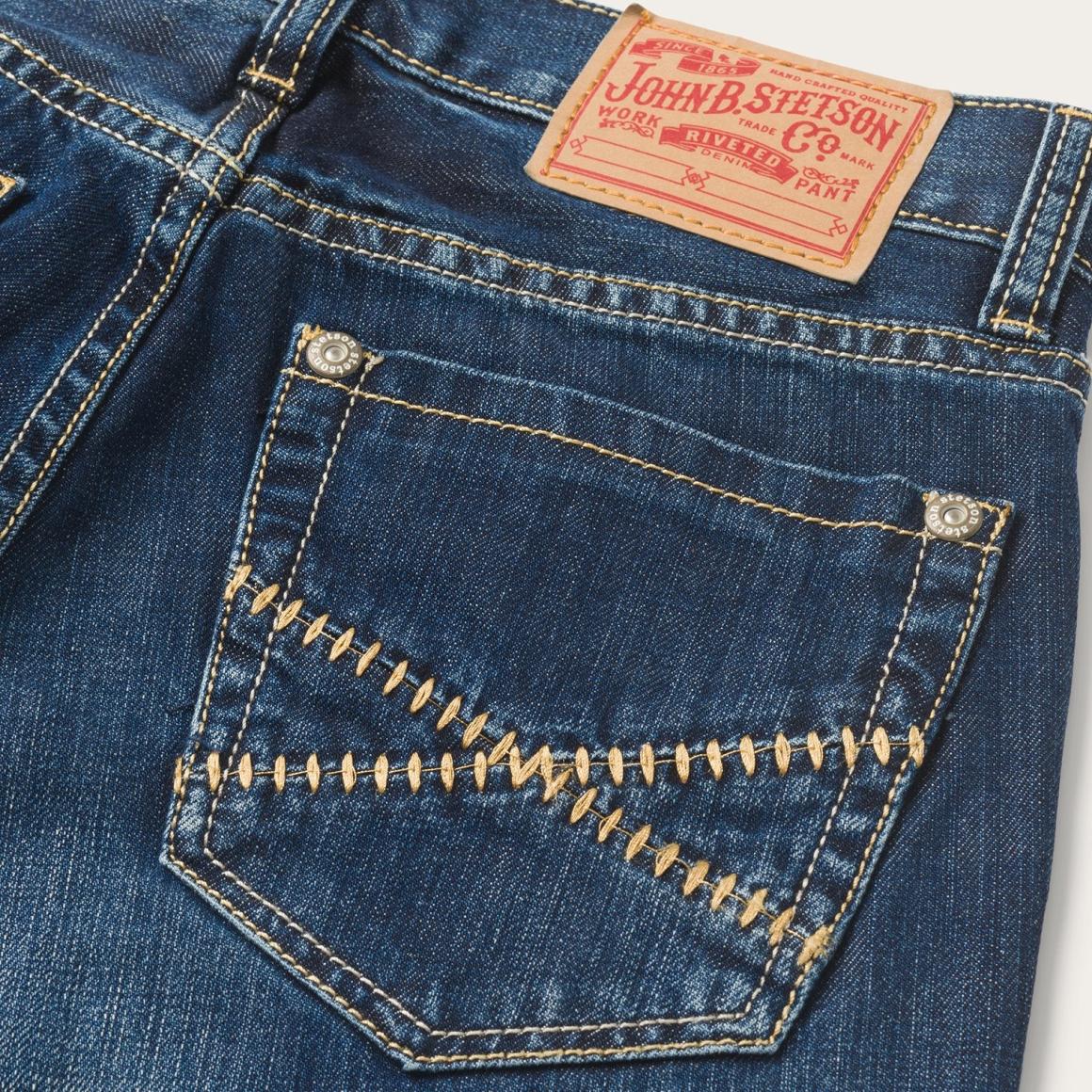 1014 Fit Semi-Destructed Wash Jeans Blue Men Stetson Boot Cut