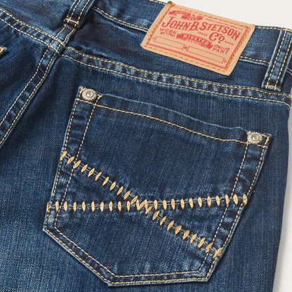 1014 Fit Semi-Destructed Wash Jeans Blue Men Stetson Boot Cut
