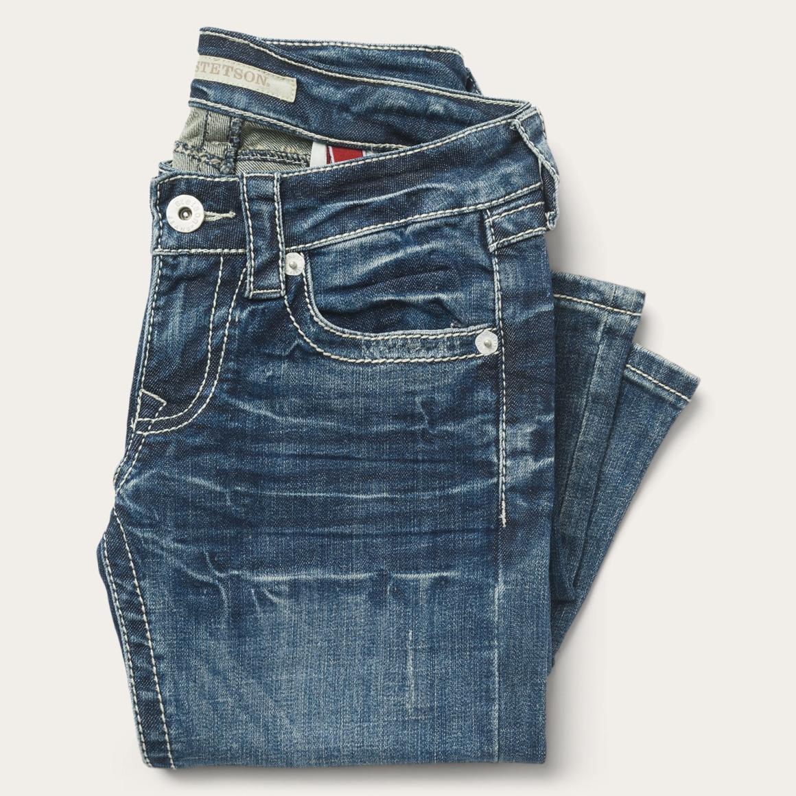 816 Fit Jeans With White "S" Back Pocket Blue Women Stetson Denim
