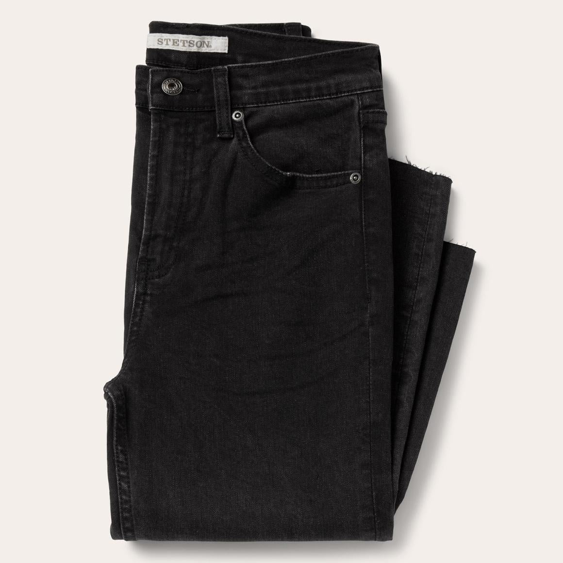 915 High Rise Straight Fit Crop Jeans Black Women Stetson Denim