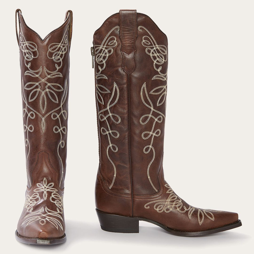 Adeline Burnished Brown Back Zip Cowboy Boot Brown Women Stetson Western