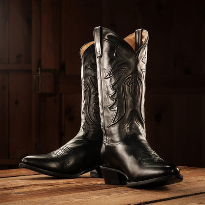 Ames Corded & Burnished Leather Boot Black Men Stetson Western