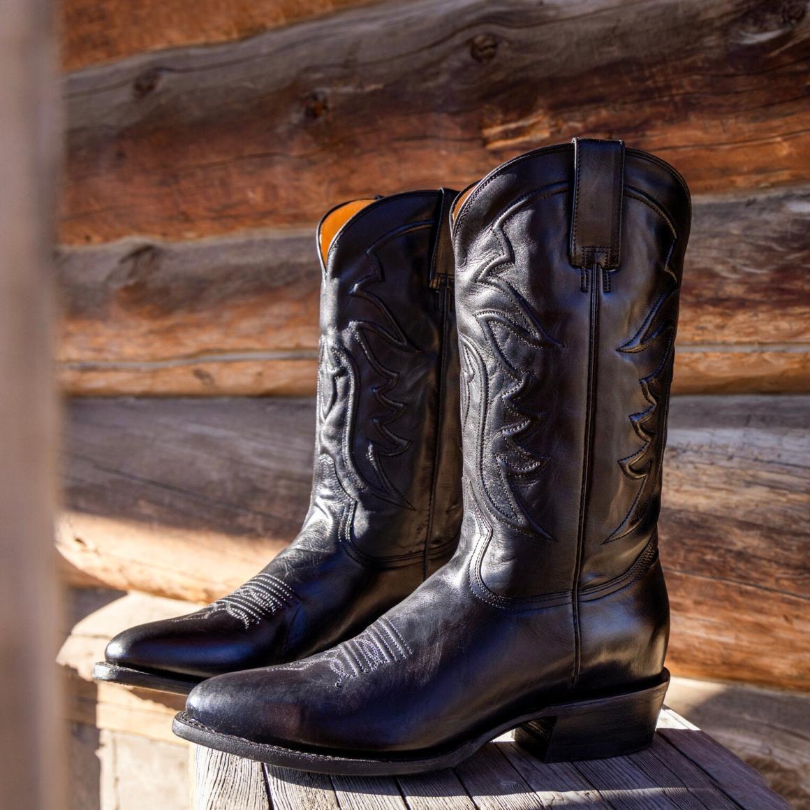 Ames Corded & Burnished Leather Boot Black Men Stetson Western
