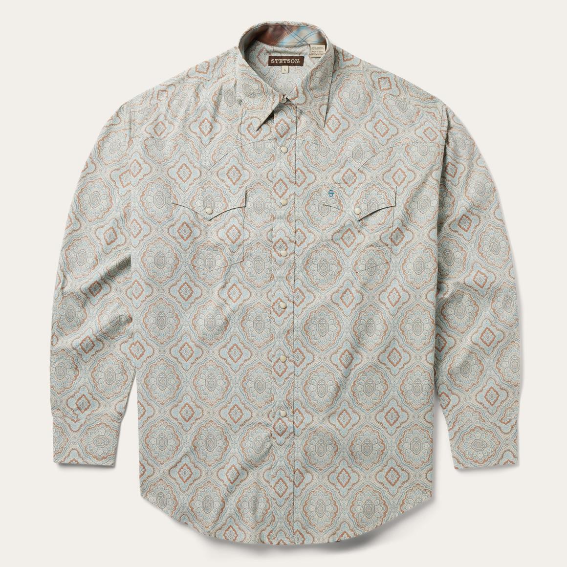 Aqua Paisley Print Western Shirt Green Men Stetson Western Shirts