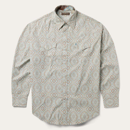 Aqua Paisley Print Western Shirt Green Men Stetson Western Shirts