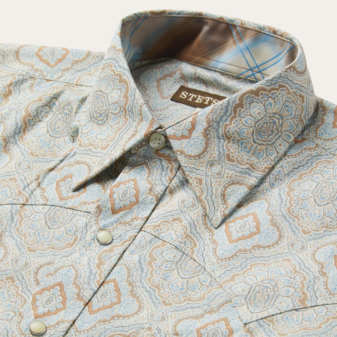 Aqua Paisley Print Western Shirt Green Men Stetson Western Shirts