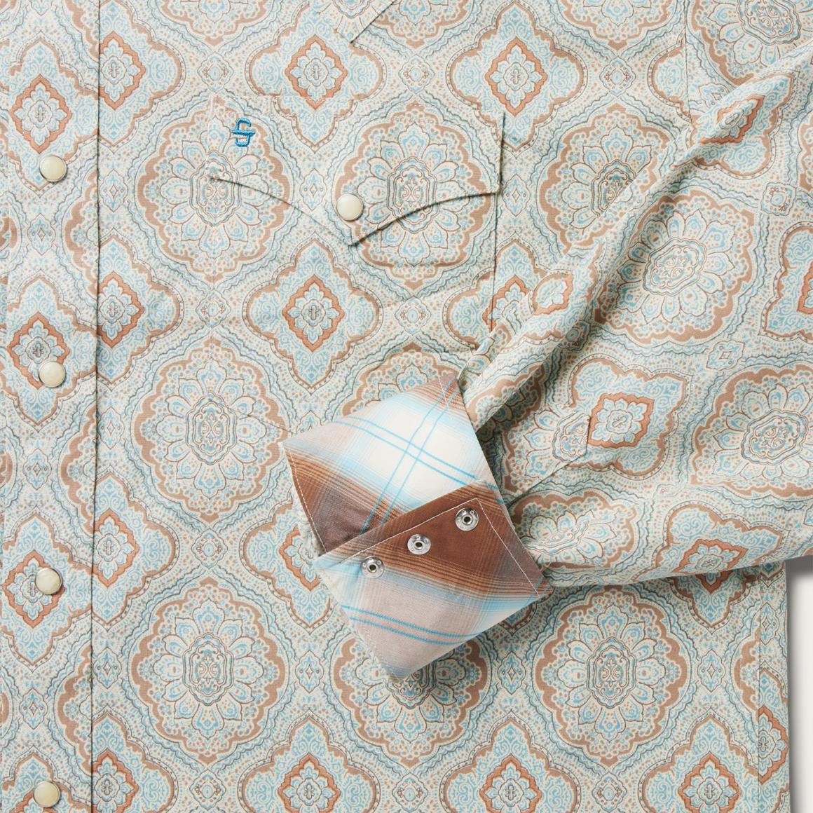 Aqua Paisley Print Western Shirt Green Men Stetson Western Shirts