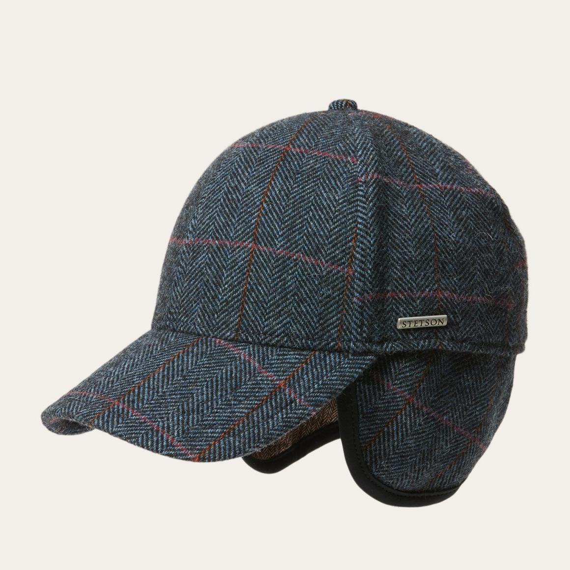 Baseball Cap Wool Blue Herringbone Men/Women Stetson Caps & Truckers