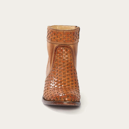 Basketweave Side Zip Ankle Boot Brown Women Stetson Shorties