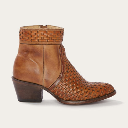 Basketweave Side Zip Ankle Boot Brown Women Stetson Western