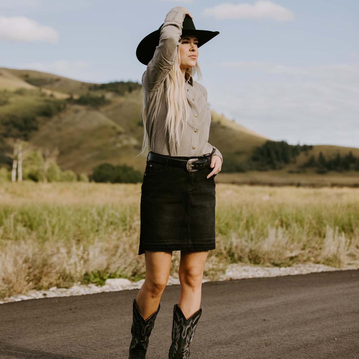 Black Denim 5-Pocket Skirt Black Women Stetson Skirts & Shorts