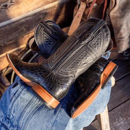 Black Falls Alligator Cowboy Boot Black Men Stetson Exotics