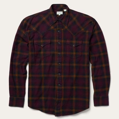 Black Wine Plaid Flannel Western Shirt Wine Men Stetson Classic Cut