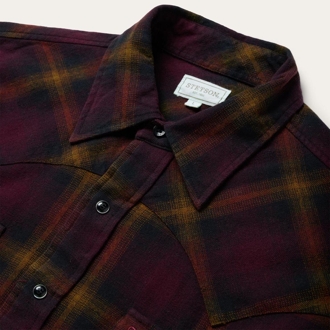 Black Wine Plaid Flannel Western Shirt Wine Men Stetson Western Shirts