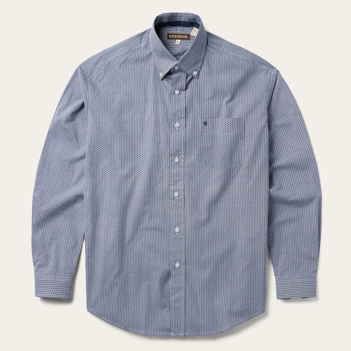 Blue Deco Geo Print Button Front Shirt Blue Men Stetson Western Shirts