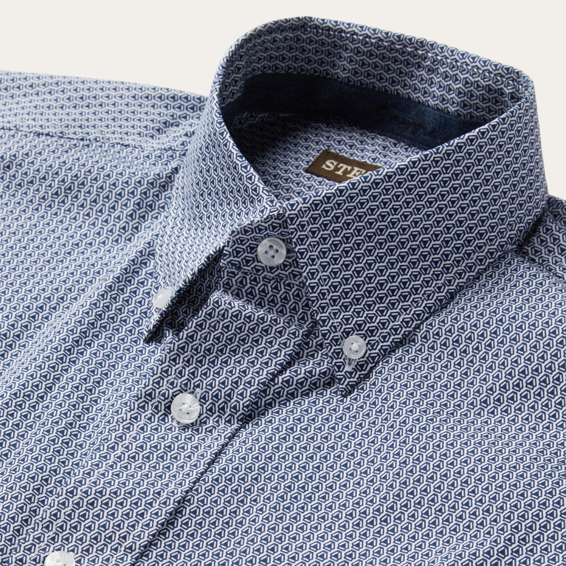 Blue Deco Geo Print Button Front Shirt Blue Men Stetson Western Shirts