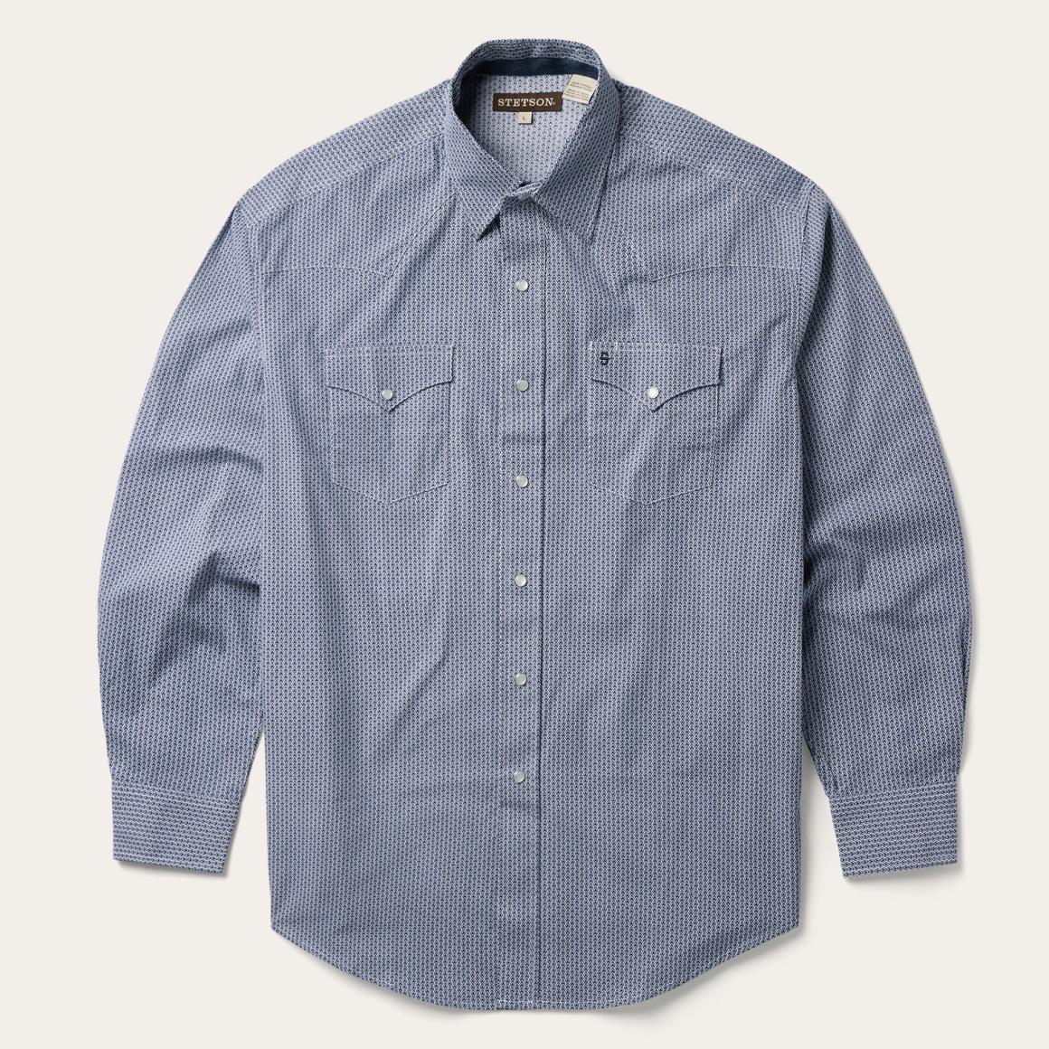 Blue Deco Geo Print Western Shirt Blue Men Stetson Classic Cut