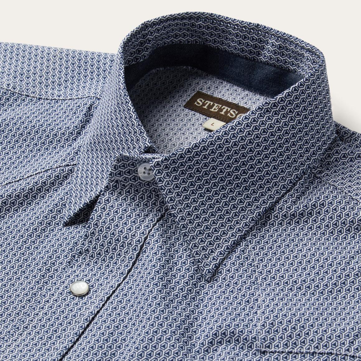 Blue Deco Geo Print Western Shirt Blue Men Stetson Western Shirts