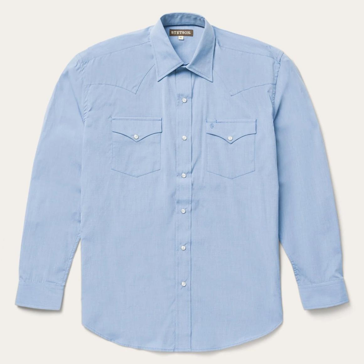 Blue End On End Solid Shirt Blue Men Stetson Modern Cut