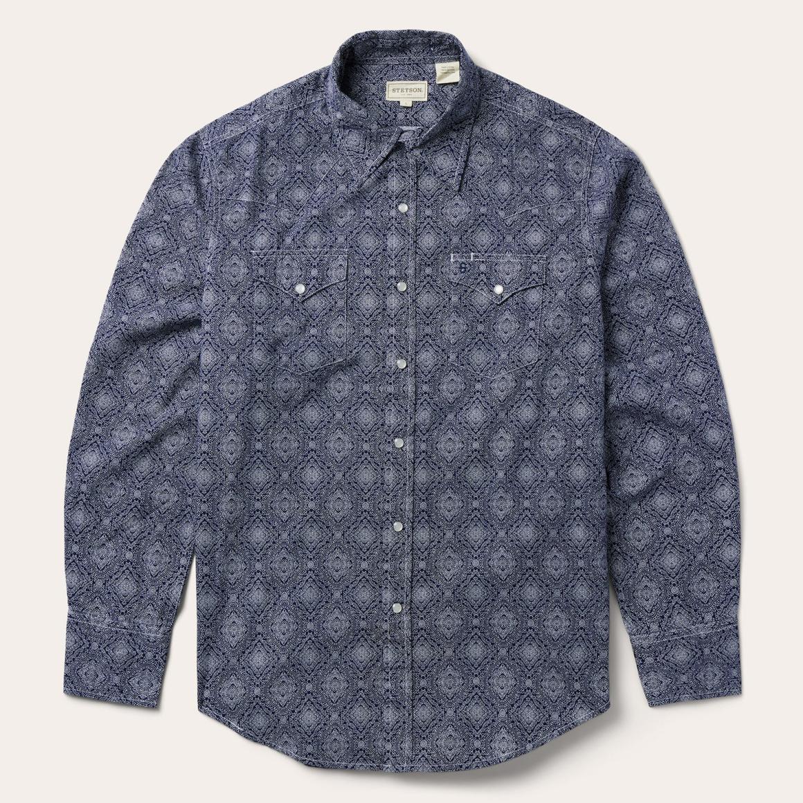 Blue Medallion Print Western Shirt Blue Men Stetson Western Shirts