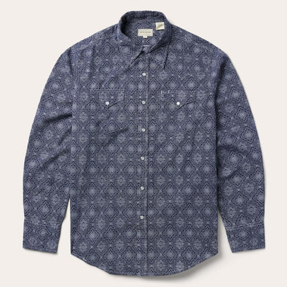 Blue Medallion Print Western Shirt Blue Men Stetson Western Shirts