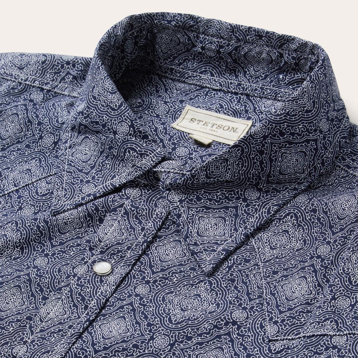 Blue Medallion Print Western Shirt Blue Men Stetson Western Shirts