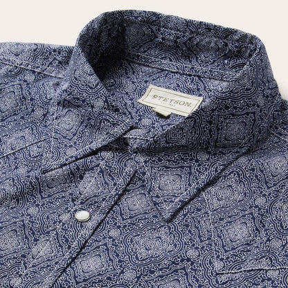 Blue Medallion Print Western Shirt Blue Men Stetson Western Shirts