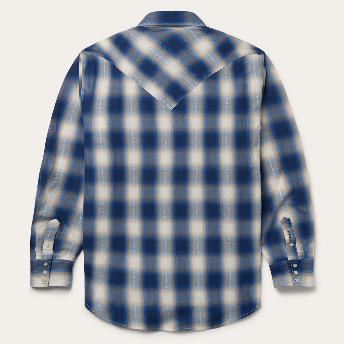 Blue Ombre Plaid Western Shirt Blue Men Stetson Classic Cut