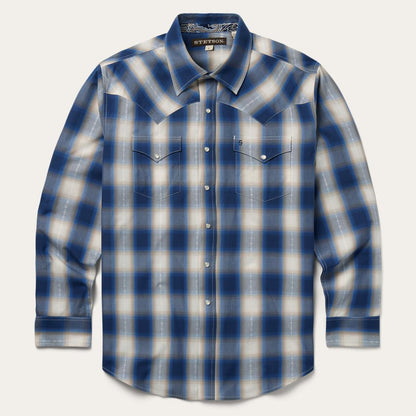 Blue Ombre Plaid Western Shirt Blue Men Stetson Western Shirts