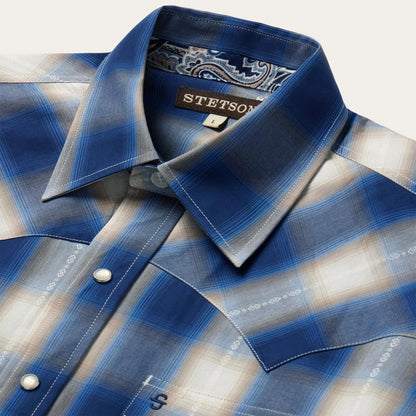 Blue Ombre Plaid Western Shirt Blue Men Stetson Western Shirts