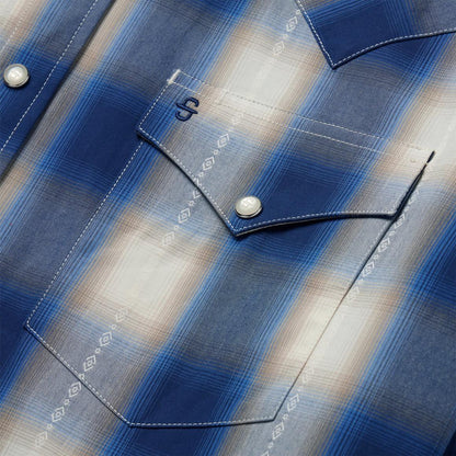 Blue Ombre Plaid Western Shirt Blue Men Stetson Western Shirts