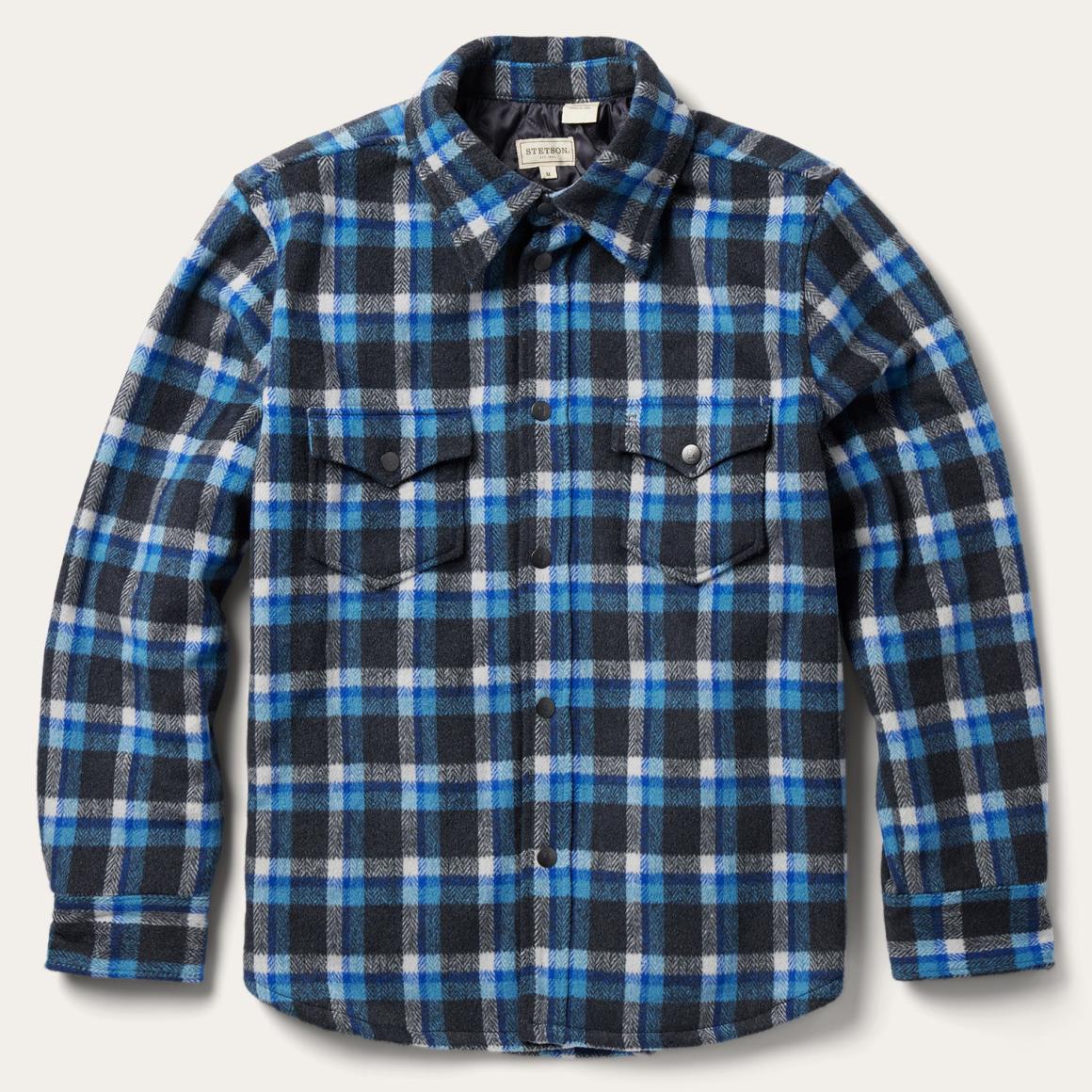 Blue Plaid Quilted Shirt Jacket Blue Men Stetson Flannel Shirts