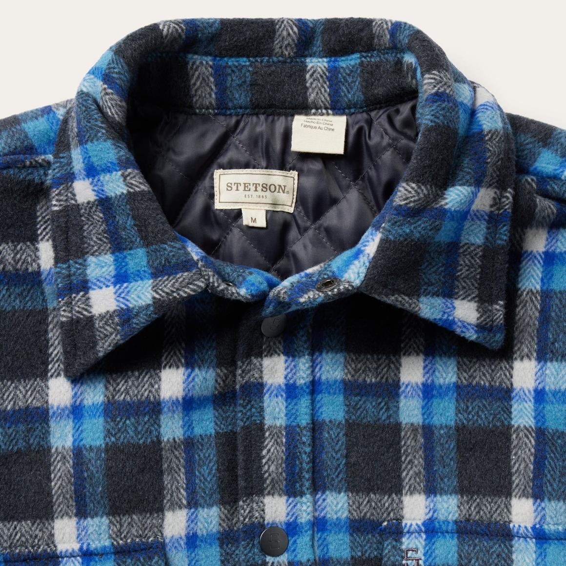 Blue Plaid Quilted Shirt Jacket Blue Men Stetson Jackets