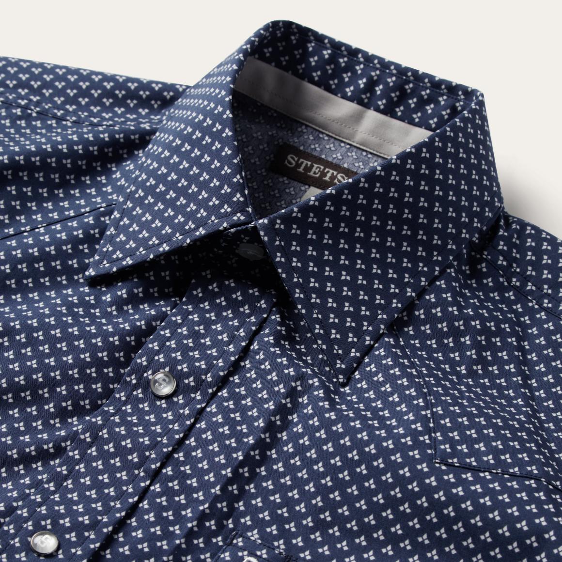 Blue Polaris Geo Print Western Shirt Blue Men Stetson Western Shirts