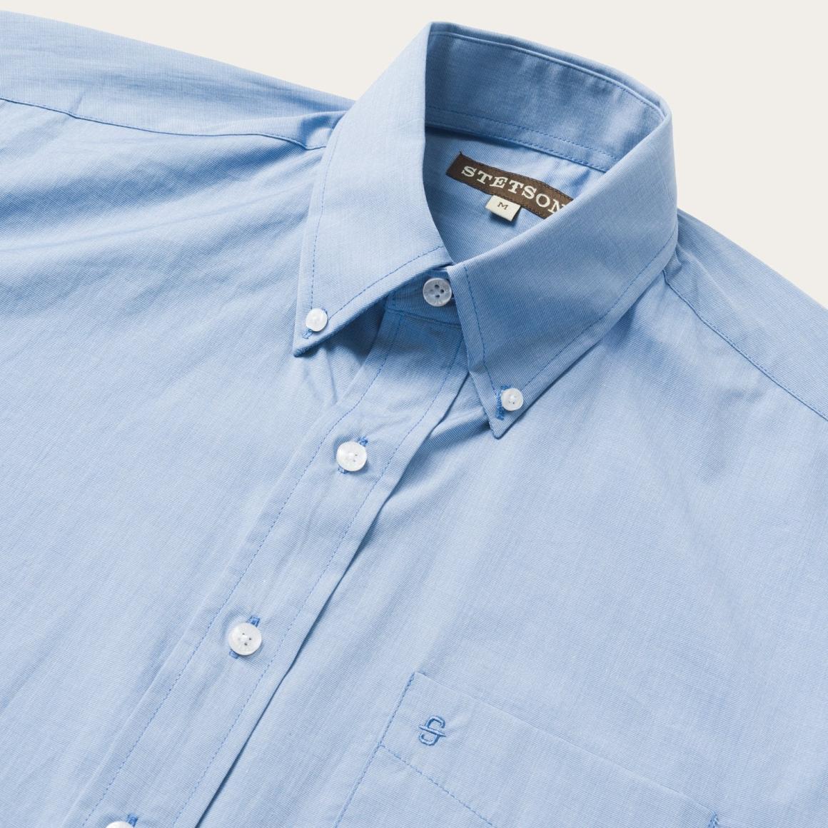Blue Solid One-Pocket Snap-Front Shirt Blue Men Stetson Modern Cut