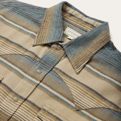 Blue Stripe Flannel Western Shirt Blue Men Stetson Classic Cut