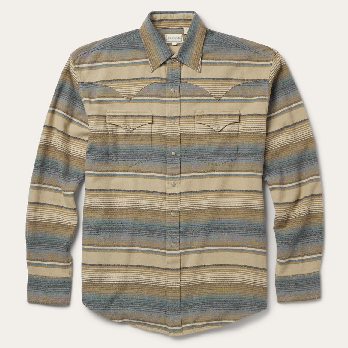 Blue Stripe Flannel Western Shirt Blue Men Stetson Flannel Shirts