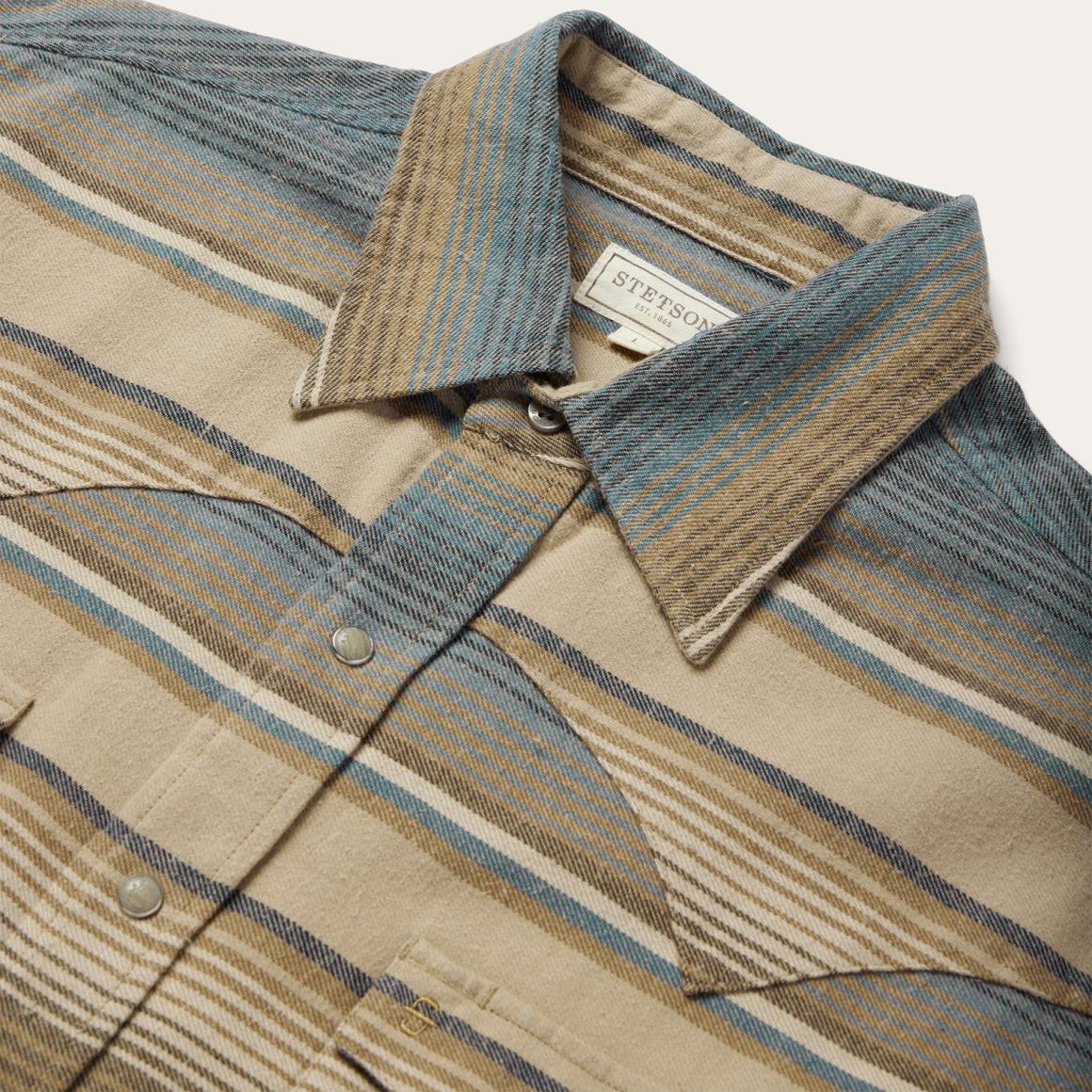 Blue Stripe Flannel Western Shirt Blue Men Stetson Flannel Shirts