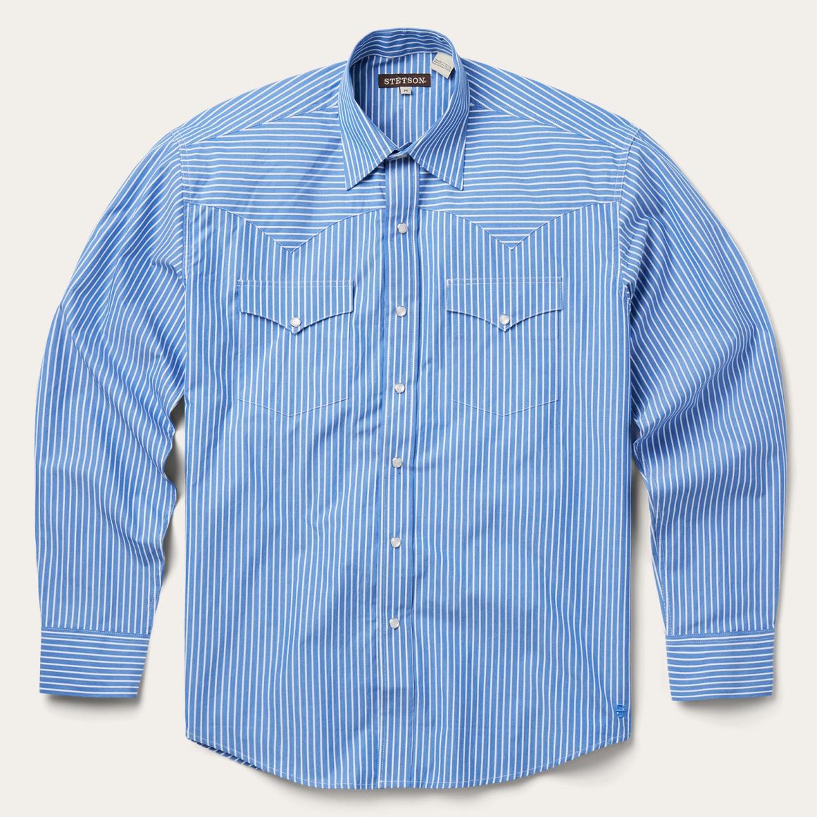 Blue Western Stripe Shirt Blue Men Stetson Classic Cut