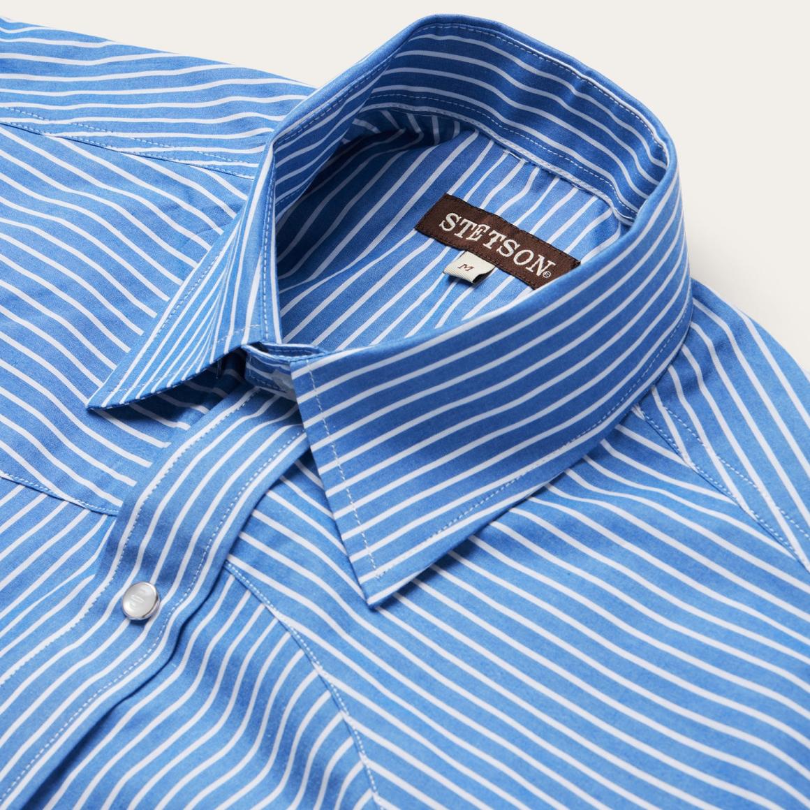 Blue Western Stripe Shirt Blue Men Stetson Classic Cut