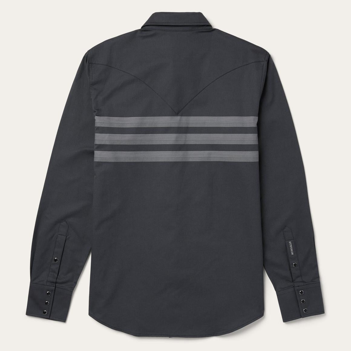 Border Stripe Twill Western Shirt Black Men Stetson Modern Cut