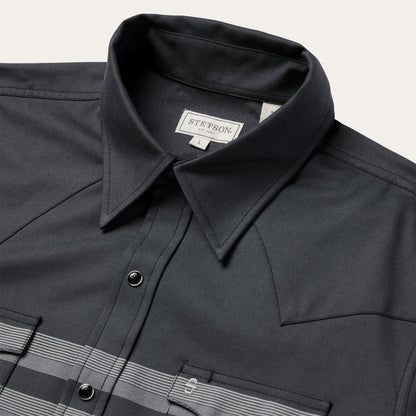 Border Stripe Twill Western Shirt Black Men Stetson Modern Cut