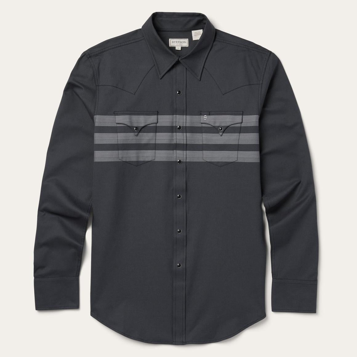 Border Stripe Twill Western Shirt Black Men Stetson Western Shirts